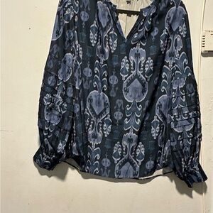 Chico's Blue and Black Patterned Blouse